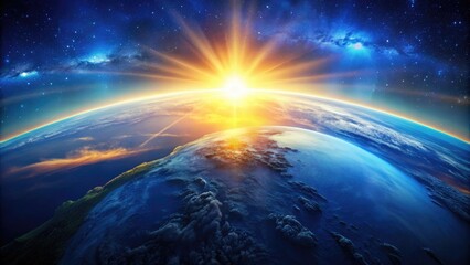 Fototapeta premium Stunning Blue Sunrise Over Earth Captured from Space Showcasing the Beauty of Our Planet's Atmosphere