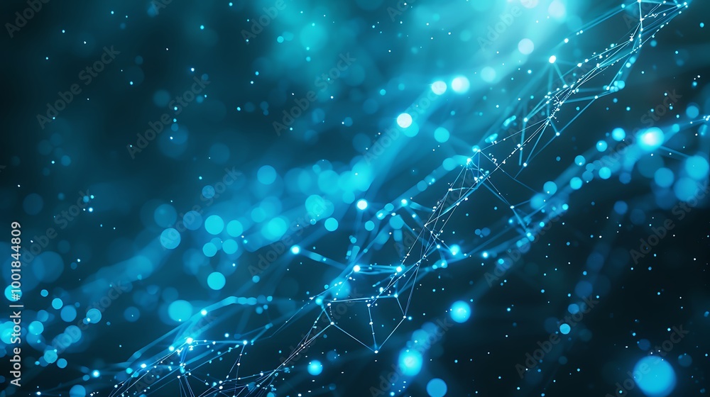 Poster Abstract Futuristic Network of Glowing Blue Particles and Sleek Lines
