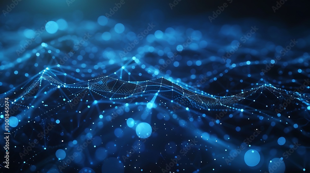 Aufkleber Abstract Futuristic Network of Glowing Blue Particles and Sleek Lines