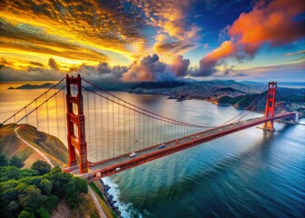 Fototapeta premium Stunning Golden Gate Bridge Background with Scenic Views of San Francisco Bay and Vibrant Skies
