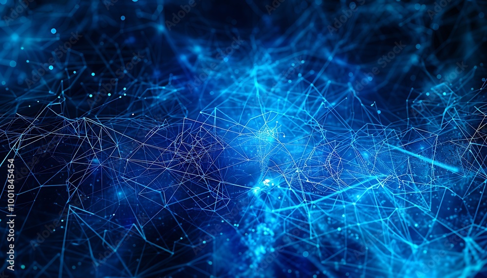 Poster futuristic network connection with pulsating blue particles and electric sparks