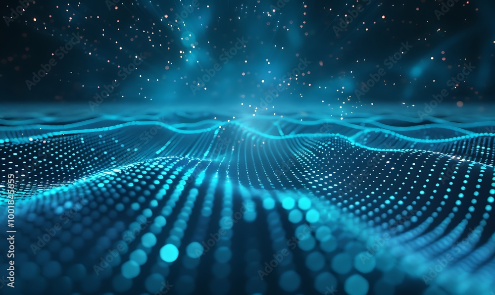 Poster Abstract Technology Background of Glowing Blue Particles Weaving into a Network Grid