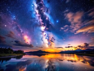 Stunning Night Sky Background with Stars and Milky Way Galaxy Over a Calm Landscape at Dusk