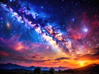 Naklejka premium Stunning Night Sky with Bright Stars and Cosmic Elements for Background and Design Use