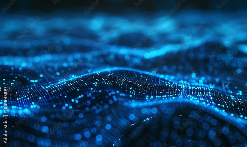 Poster Abstract Technology Background of Glowing Blue Particles Weaving into a Network Grid
