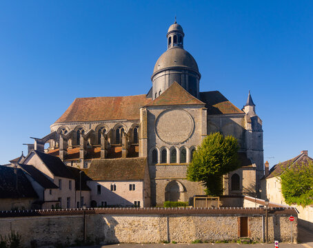 Scenic view of ancient building of medieval collegiate Church Saint-Quiriace in Provins town, north-central France