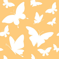 Seamless background from a dandelion and butterfly. Flight of a dandelion, seeds fly from the wind