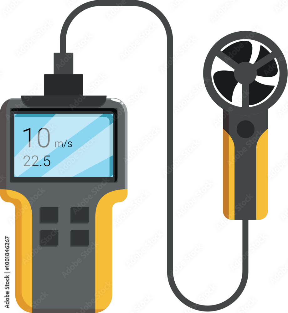 Poster digital anemometer measuring wind speed with display screen showing wind force