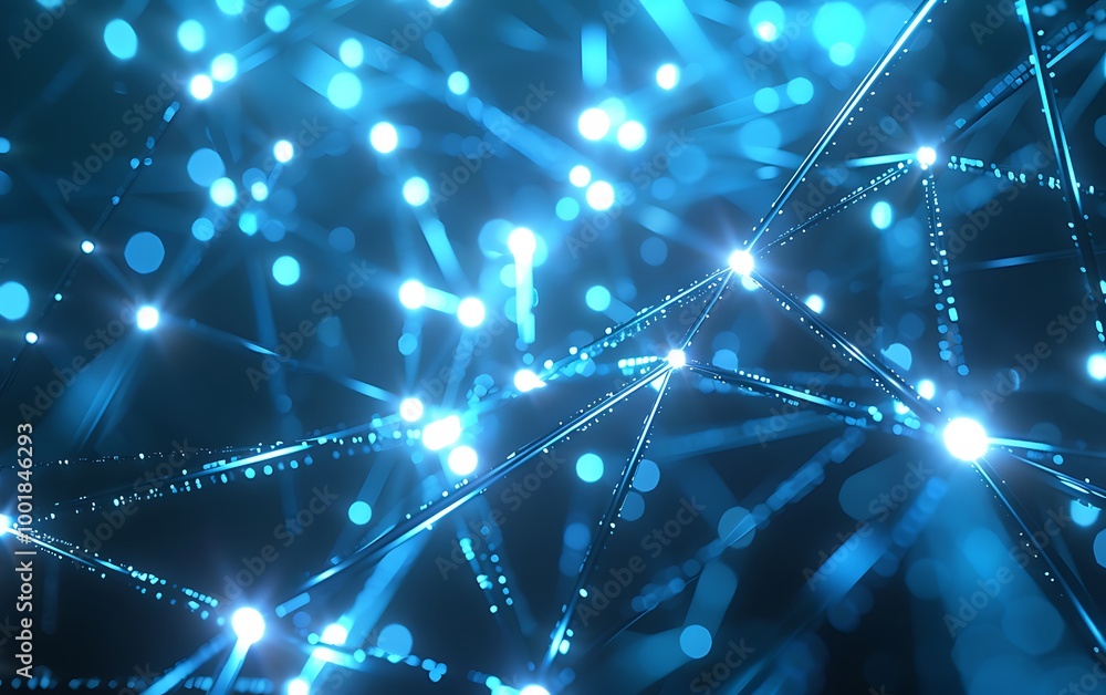 Poster Digital Concept Art of Futuristic Network Matrix with Glowing Blue Nodes