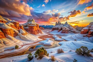 Stunning White Pocket Landscape in Arizona's Vermilion Cliffs National Monument at Sunset