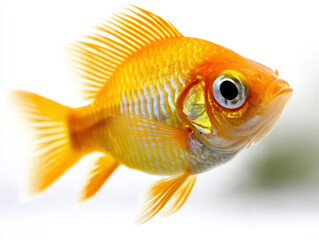 Goldfish Close Up  Orange Scales  Isolated White Background