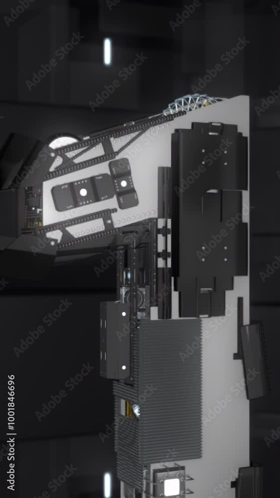 Poster animation of moving futuristic mechanism. animation. moving details of mechanism of future on backgr