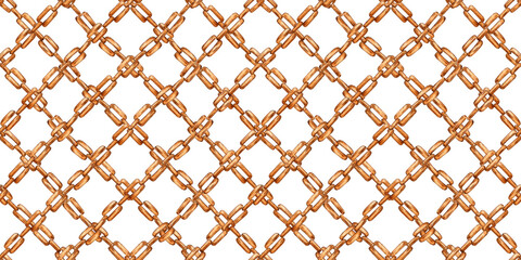 Fototapeta premium Gold chain network fine weave pattern watercolor illustration. Jewelry, accessories or anchor chain. Vintage links isolated from background. Can be used in cards, posters, wrapping paper.