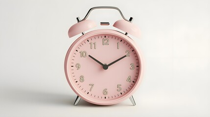 Pink Alarm Clock on White Background