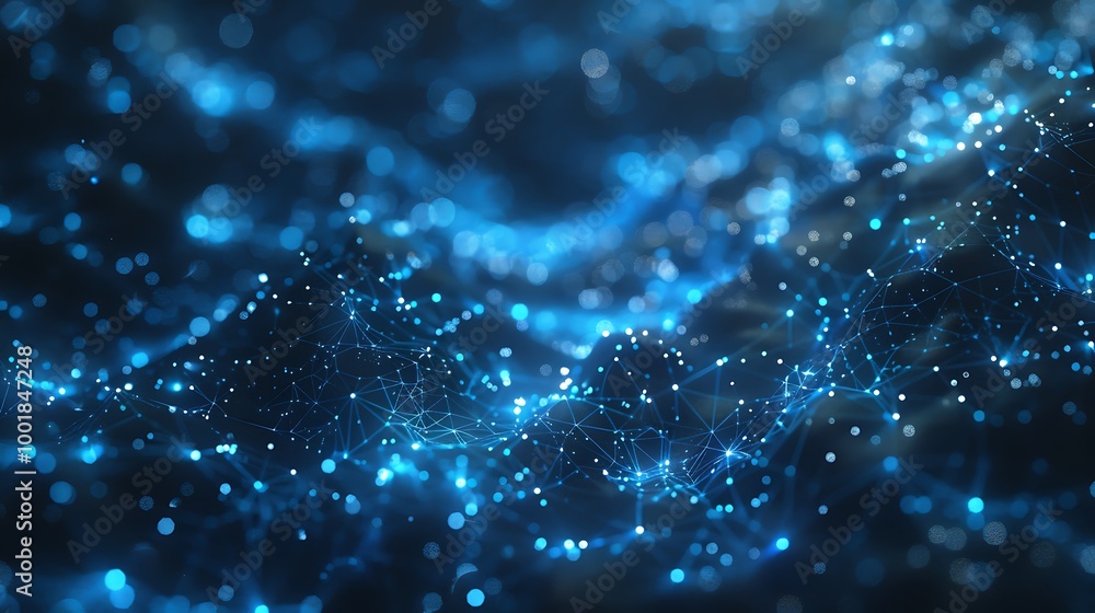 Aufkleber Network Technology Background with Glowing Blue Particle Clusters and Web Lines