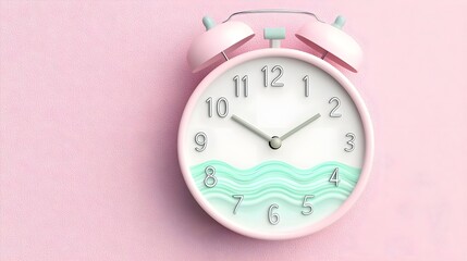 Pink Alarm Clock with Wavy Background