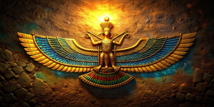 Symbol of Zoroastrianism Featuring the Faravahar Icon Against a Textured Background in Earth Tones