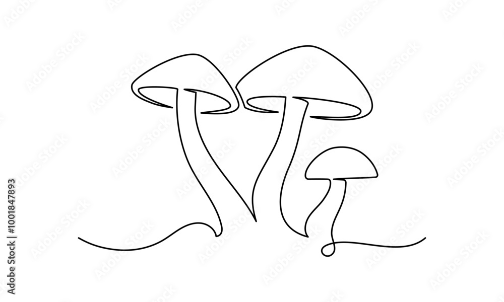 Aufkleber mushroom in one continuous line drawing. nature food in simple linear style. edible autumn harvest i
