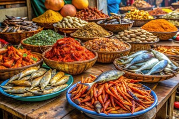 Fototapeta premium Traditional Dry Fish Display in Nigeria - A Popular Ingredient in Local Cuisines and Markets