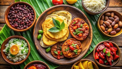Traditional Honduran Cuisine Featuring Plantains, Beans, Tortillas, and Exotic Tropical Ingredients