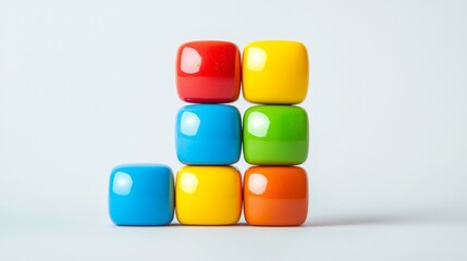 Colorful stacked glossy blocks on white background