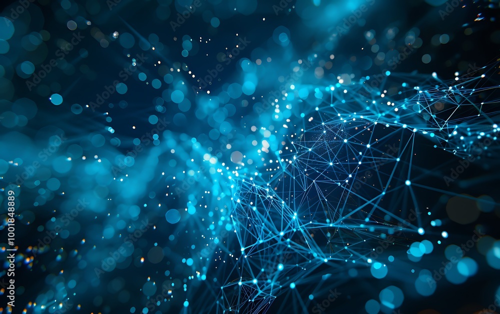 Poster Abstract Digital Network of Glowing Blue Particles Connected by Light Threads