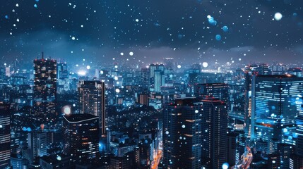 Stunning nighttime cityscape with twinkling lights from buildings and streets, capturing the essence of a lively metropolis.