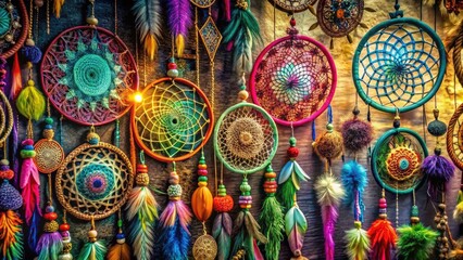 Fototapeta premium Unique and Colorful Dream Catcher Patterns for Home Decor and Bohemian Aesthetic Inspiration