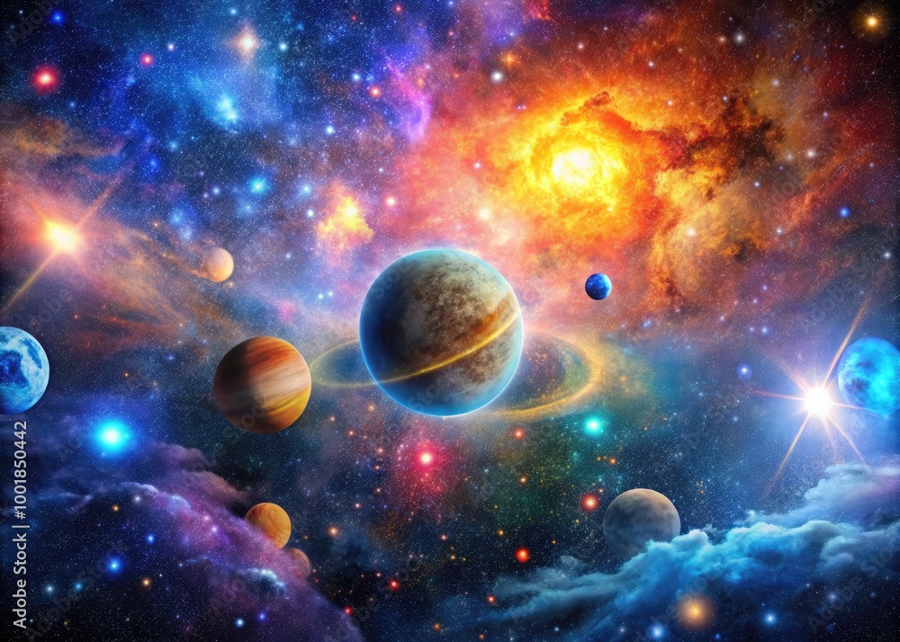Poster vast cosmic background with stars and nebulae creating a beautiful deep space scene of the universe