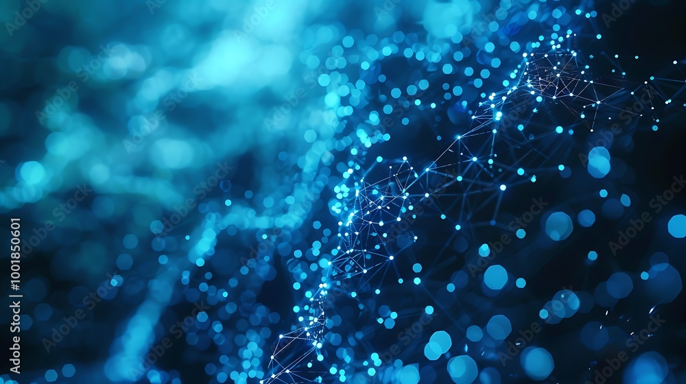 Aufkleber Abstract Technological Background with Glowing Blue Particle Network
