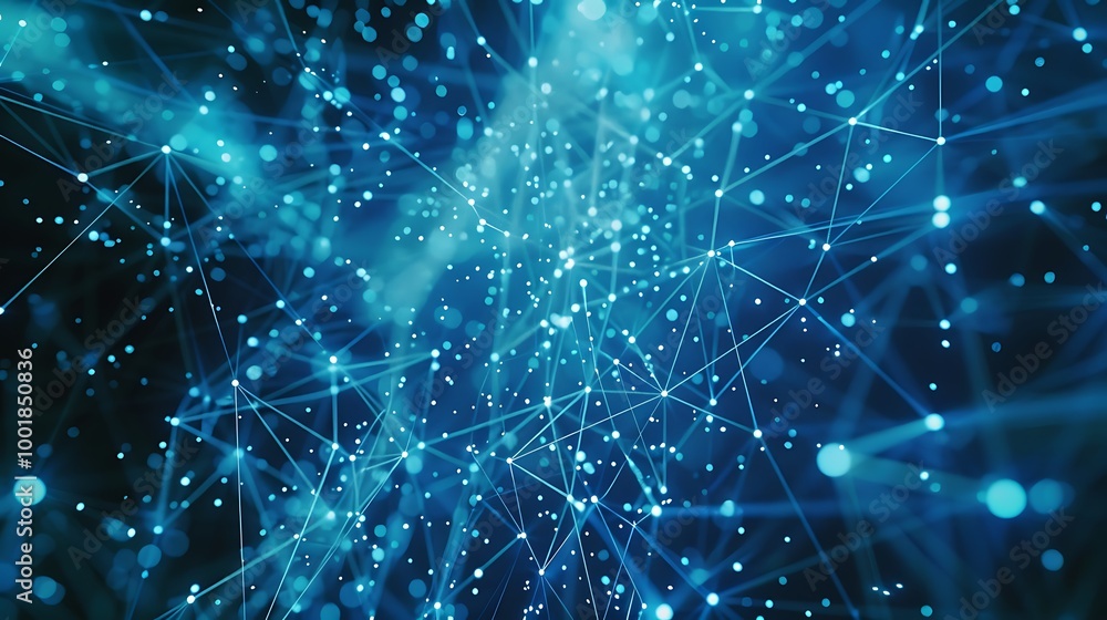Aufkleber Abstract Technological Background with Glowing Blue Particle Network