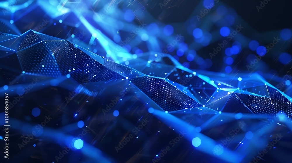 Poster Abstract Technological Background with Glowing Blue Particle Network