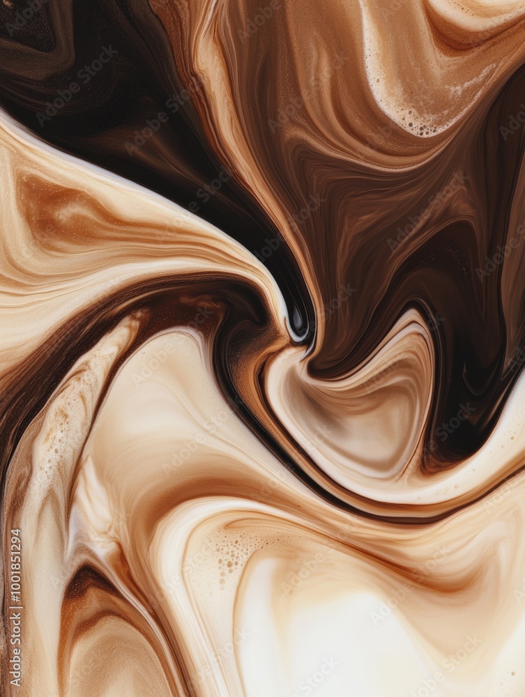 Poster swirling patterns of coffee mixing with milk create an abstract composition that captivates the eye 