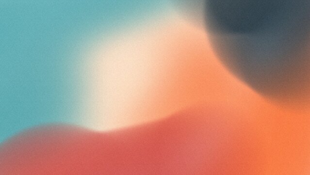 A retro vintage mid century modern abstract background featuring vibrant Gunmetal, Moonstone, Desert sand, Orange crayola, Persian red colors blended with copy space textured noise effect.
