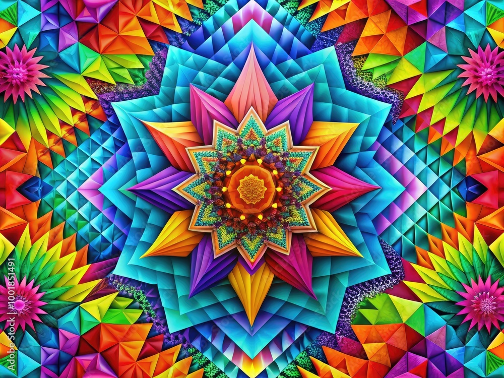 Poster vibrant abstract geometric patterns creating a colorful screensaver wallpaper for digital devices