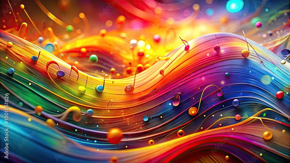 Poster vibrant and colorful abstract music background with notes and waves for creative projects and design