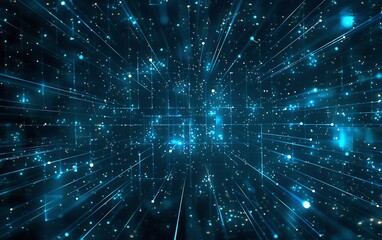 Obraz premium Cybernetic Abstract Network of Blue Lines and Glowing Nodes