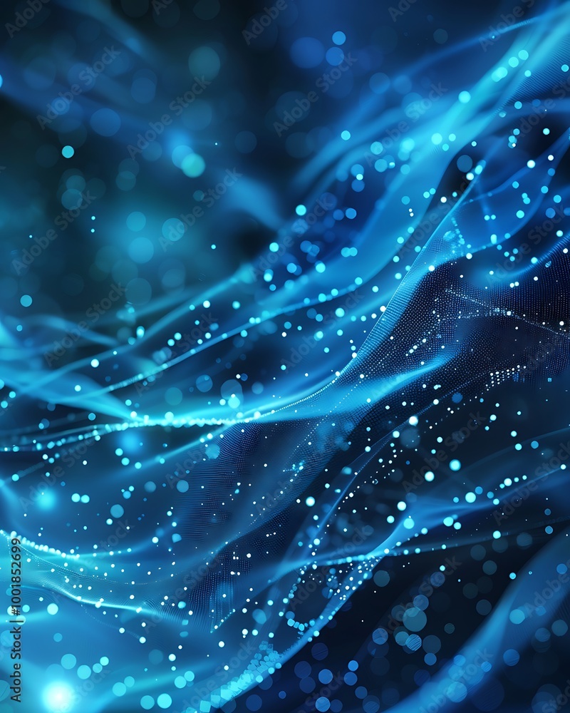 Poster technology-inspired background with flowing luminous blue network lines