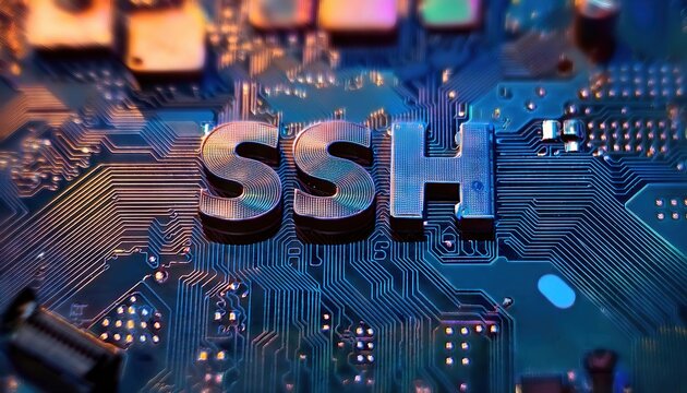 Secure Shell Protocol on Circuit Board,High-Tech Cybersecurity Visual