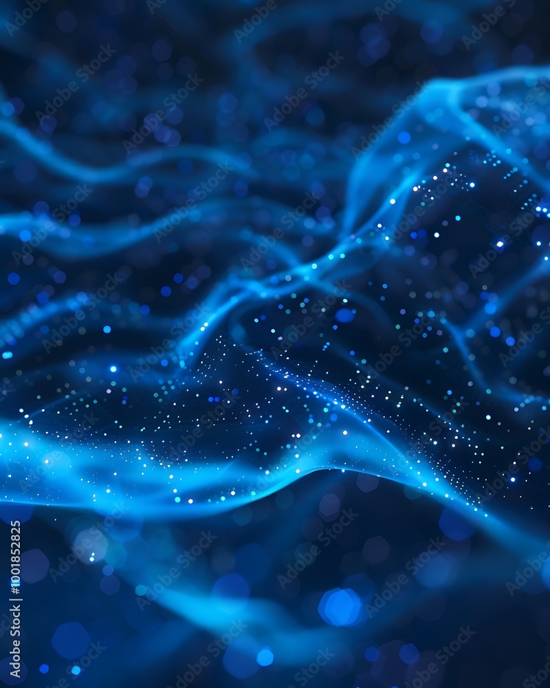 Poster technology-inspired background with flowing luminous blue network lines
