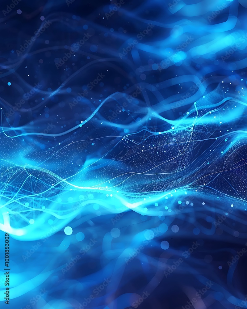 Poster technology-inspired background with flowing luminous blue network lines