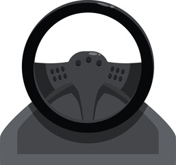 Black steering wheel for racing simulator machine standing on white background