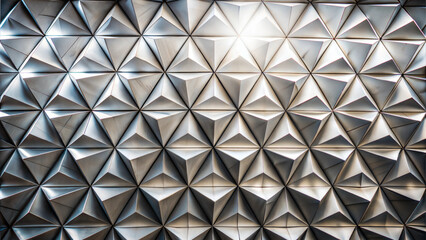 Obraz premium Geometric 3D triangular pattern in metallic silver with light reflections