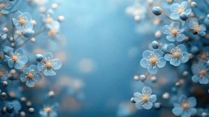 Flat floral pattern background with small white flowers on a dark blue surface 