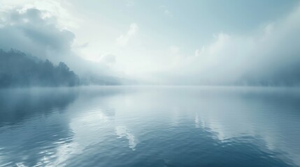 Fototapeta premium Serene Misty Lake Landscape at Dawn