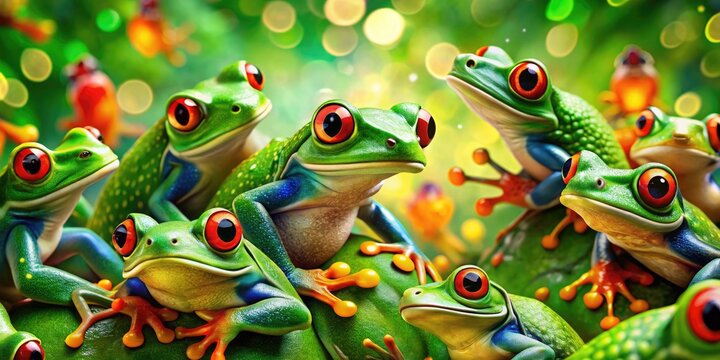 Vibrant Frog Pattern Background with Green Frogs and Natural Elements for Creative Projects and Designs