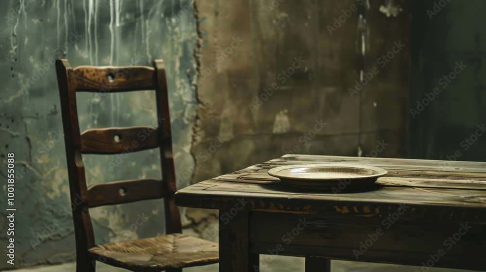 Poster Abandoned Table and Chair in a Dim Room