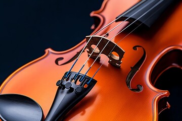 Fototapeta premium Close-up of a violin's strings and bow, showing the tension in the strings as the bow moves across them, highlighting the detail and craftsmanship