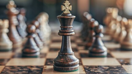 Chessboard with Focused King Piece in Background