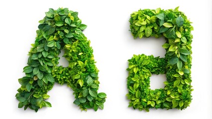 Vibrant Green Alphabet Letters Made of Leaves and Nature Elements for Eco-Friendly Design Concepts